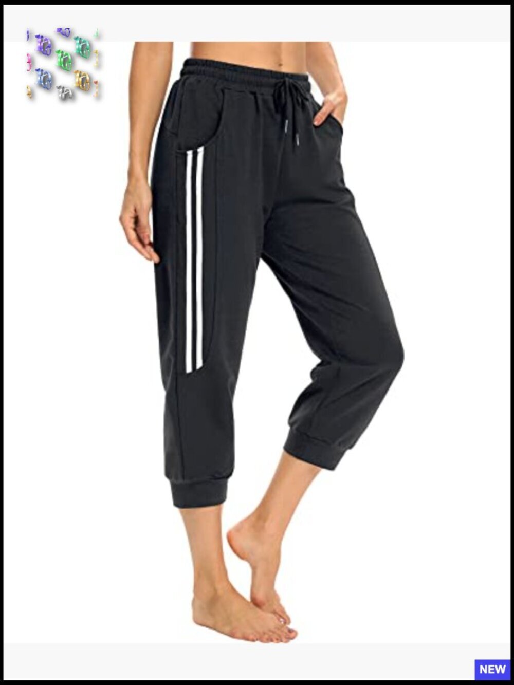 Womens Capri Sweatpants with Pockets Drawstring Cuffed Joggers Slim Fit Casual - Picture 2 of 7